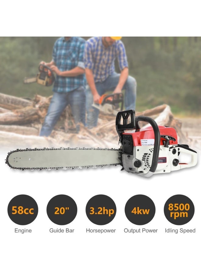 ZLH HITY 58CC Gas Chainsaw 20 Inch Chain Saw with 2-Stroke Engine, Powerful Petrol Handheld Quick Start Technology Gas Powered Chainsaw for Forest, Garden and Farm Tree & Wood Cutting Use - Image 2